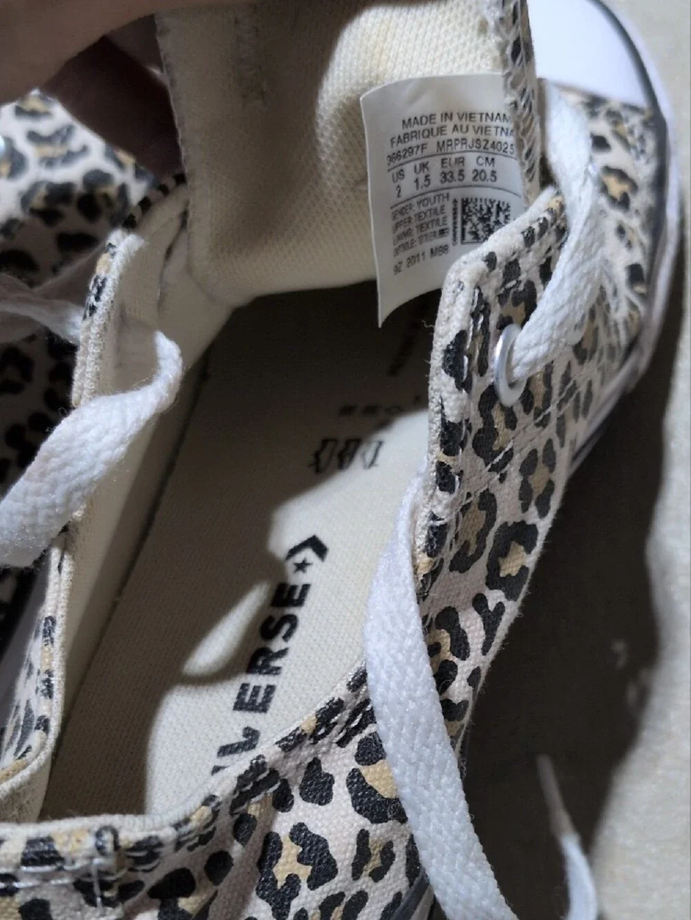 Converse Leopard Print Canvas Sneakers in Black, Tan, White Kids Size 2